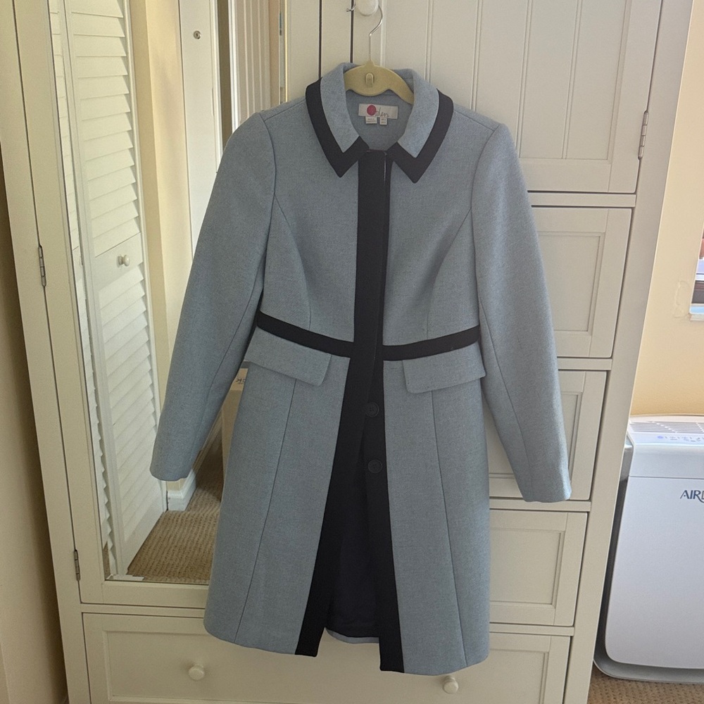 Boden Light Gray Trench Coat with Black Accents
